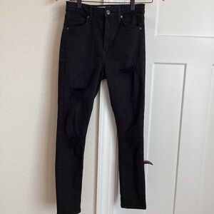 TOPSHOP Distressed Black Skinny Jeans